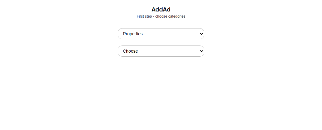 Desktop add advert category and type selectors