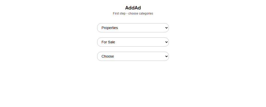Desktop add advert subcategory selector