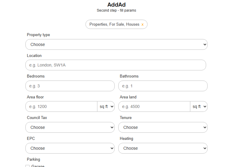 Desktop add advert required fields