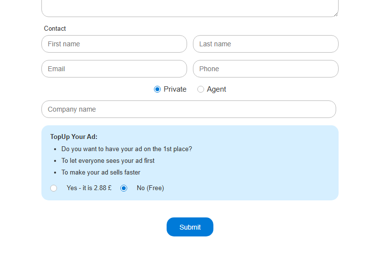 Desktop AddAd payment options with top-up option