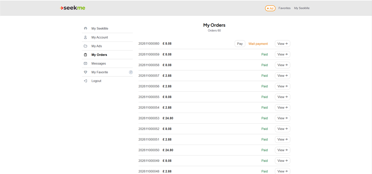 Desktop My Orders page with waiting extension order